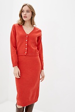 Warm knitted two-piece suit: dress, short cardigan  4038273 photo №1