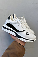Damen-Ledersneaker Frühling-Herbst Weiß-Schwarz 2505274 Foto №5