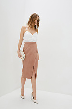 Suede straight midi skirt with deep front slit Garne 3039275 photo №2
