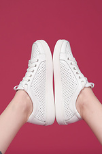 Hollow-out white leather summer sneakers  4205276 photo №5