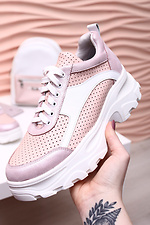 Chunky leather sneakers with white platform and perforations  4205278 photo №4