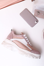 Chunky leather sneakers with white platform and perforations  4205278 photo №5