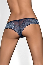 Blue lace sheer mesh panties with bow and rhinestones Obsessive 4025279 photo №1