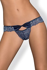 Blue lace sheer mesh panties with bow and rhinestones Obsessive 4025279 photo №2