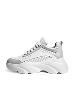 Chunky white sneakers in perforated leather with high soles  4205280 photo №1