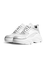 Chunky white sneakers in perforated leather with high soles  4205280 photo №2