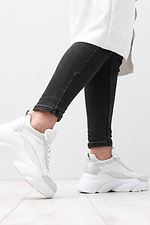 Chunky white sneakers in perforated leather with high soles  4205280 photo №3