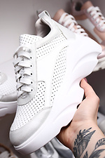 Chunky white sneakers in perforated leather with high soles  4205280 photo №4