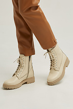 Beige padded leather military boots HOT 8035285 photo №1
