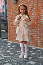Rosa Kniestrümpfe für Kinder mit weißen Streifen. M-SOCKS 2040289 Foto №2
