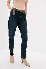 Высокие джинсы слоуч синего цвета 4009289 фото №1