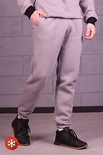 Теплые спортивные штаны на флисе с манжетами в сером цвете GEN 8000293 фото №3