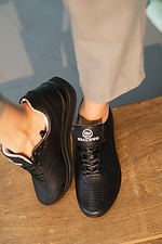 Кожаные городские кроссовки весенние черного цвета  8019303 фото №2