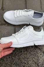 White men's sneakers for the city made of genuine leather  8019304 photo №2