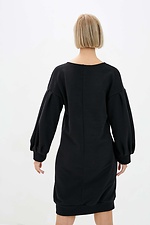 Чорна трикотажна сукня ZEFIR з довгими рукавами-буфами на манжетах Garne 3039312 фото №4