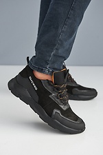 Кожаные городские кроссовки весенние черного цвета 8019312 фото №1