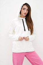 Oversized knitted hoodie 211401 with hood and kangaroo pocket in milk color Garne 3037316 photo №1