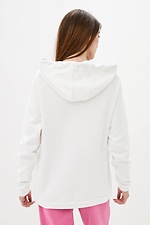 Oversized knitted hoodie 211401 with hood and kangaroo pocket in milk color Garne 3037316 photo №3