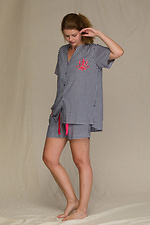 Summer checkered cotton pajamas with shorts Key 2026318 photo №1