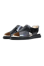 Black sandals made of genuine leather on a low run  4205318 photo №2
