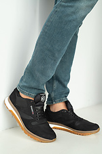 Мужские кожаные кроссовки черного цвета 8018318 фото №3