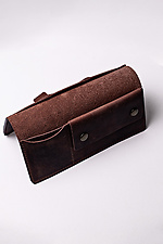 Unisex leather wallet "Crazy" with a button in brown  8046318 photo №3