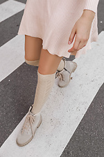 Light beige merino wool knee-length socks with ornament M-SOCKS 2040319 photo №1