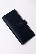 Unisex leather wallet "Crazy" with a button in black  8046320 photo №1
