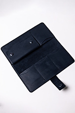 Unisex leather wallet "Crazy" with a button in black  8046320 photo №2