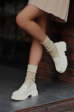 Світло-бежеві шкарпетки в рубчик з вовни мериноса M-SOCKS 2040322 фото №1
