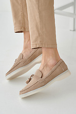 Suede women's loafers beige  2505323 photo №2
