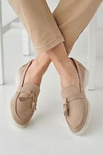 Suede women's loafers beige  2505323 photo №3