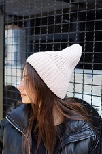 Warm knitted hat in beige for the winter Without 8048323 photo №2