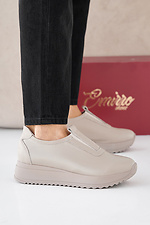 Women's spring-autumn beige leather sneakers  2505324 photo №1