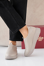 Women's spring-autumn beige leather sneakers  2505324 photo №7