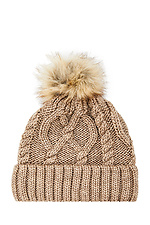 Об'ємна в'язана шапка на зиму кавового кольору з помпоном  4009328 фото №2