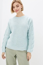 Dzianinowy sweter oversize z warkoczami i rozcięciem z tyłu  4038328 zdjęcie №1