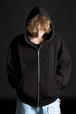 Men's Zipper Hoodie with Rhinestones Gloss Black OGONPUSHKA 8043329 photo №5