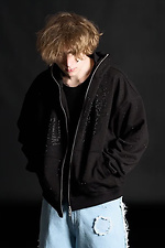 Men's Zipper Hoodie with Rhinestones Gloss Black OGONPUSHKA 8043329 photo №7