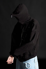 Men's Zipper Hoodie with Rhinestones Gloss Black OGONPUSHKA 8043329 photo №11