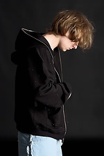 Men's Zipper Hoodie with Rhinestones Gloss Black OGONPUSHKA 8043329 photo №12
