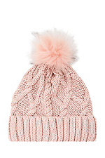 Объемная вязаная шапка на зиму розовая с помпоном 4009330 фото №3