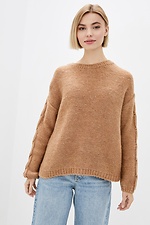 Dzianinowy sweter oversize z warkoczami i rozcięciem z tyłu  4038330 zdjęcie №1