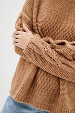 Dzianinowy sweter oversize z warkoczami i rozcięciem z tyłu  4038330 zdjęcie №4