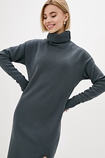 Warm knitted straight-cut dress with yoke collar and leg slit  4038331 photo №2