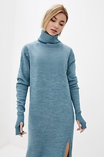 Warm knitted straight-cut dress with yoke collar and leg slit  4038332 photo №2
