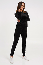 Велюровые спортивные штаны с широким поясом черного цвета Garne 3039333 фото №2