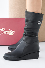 Damen-Winterstiefel aus schwarzem Leder  2505334 Foto №1