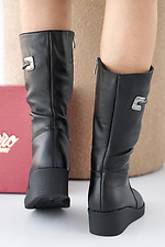 Damen-Winterstiefel aus schwarzem Leder  2505334 Foto №6