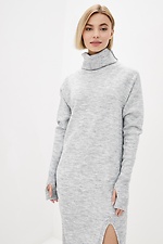 Warm knitted straight-cut dress with yoke collar and leg slit  4038335 photo №2